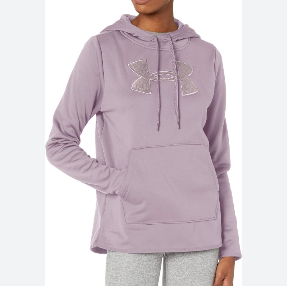 Under Armour Big Fleece Logo Chenille Shine Hooded Sweatshirt Small Lavender